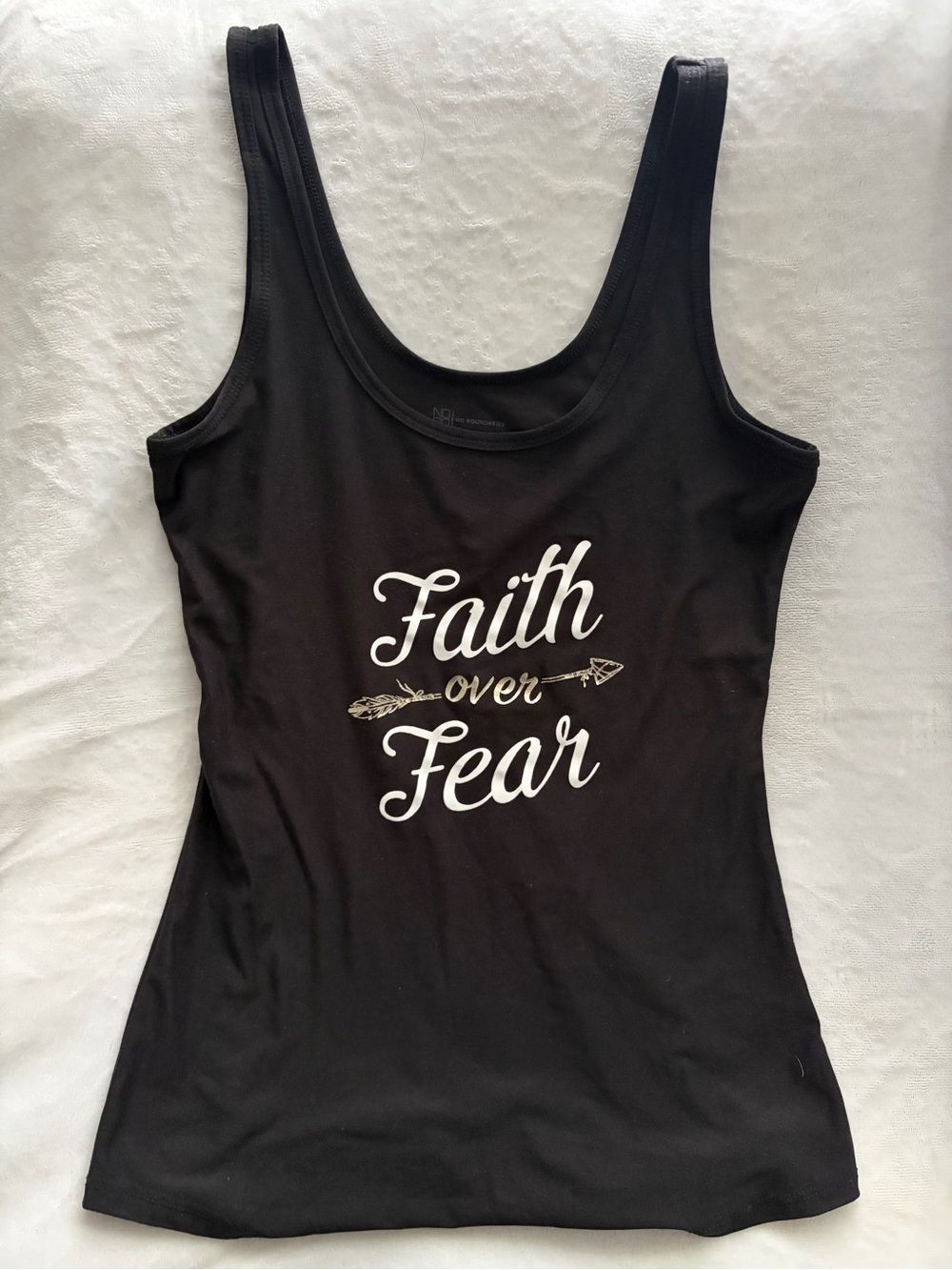 Black Tank Top with 'Faith Over Fear' Script